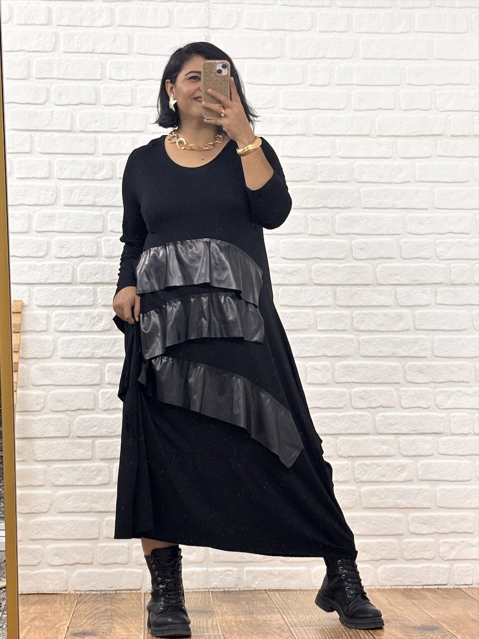 Tasarım deri detaylı elbise